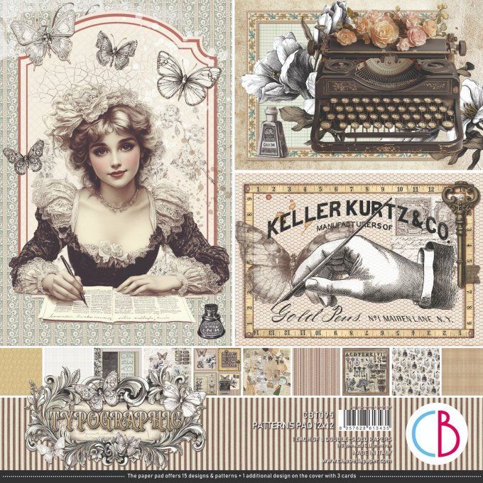 Ciao Bella, collection Typographic - Patterns - 30x30cm - 8 feuilles - 190gsm 