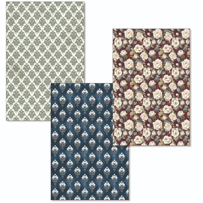 Deluxe paper silver & vellum, Ciao Bella, Bohemian burgundy,  Format A4 environ - 6 feuilles
