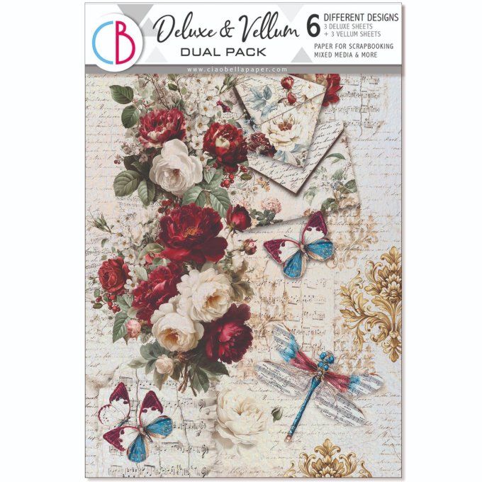 Deluxe paper silver & vellum, Ciao Bella, Bohemian burgundy,  Format A4 environ - 6 feuilles