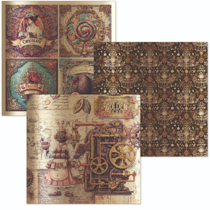 Deluxe paper & vellum, Ciao Bella, The chocolate factory,  format 15x15cm environ - 6 feuilles