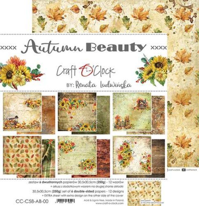 Ensemble de 6 feuilles, 30x30cm, collection : Autumn beauty - Craft O Clock - 250g 