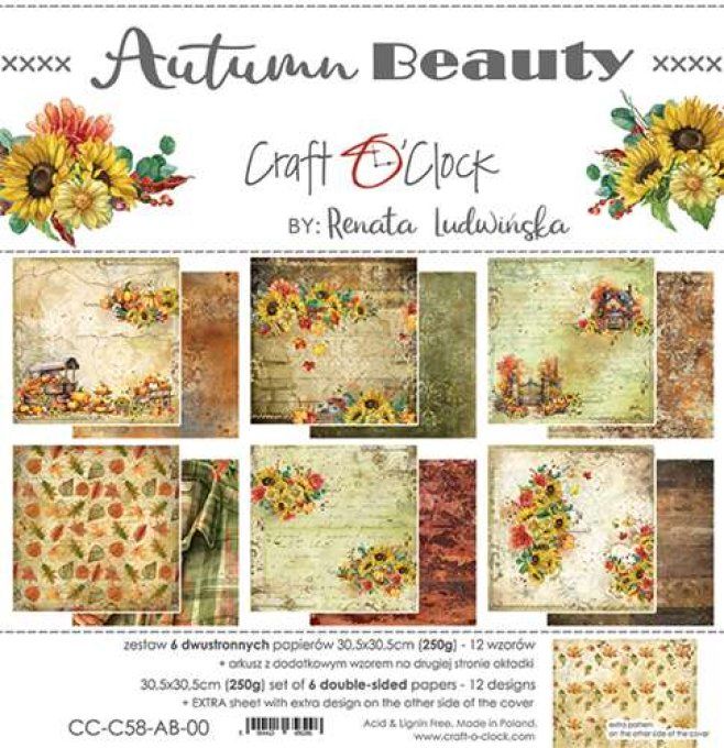 Ensemble de 6 feuilles, 30x30cm, collection : Autumn beauty - Craft O Clock - 250g 