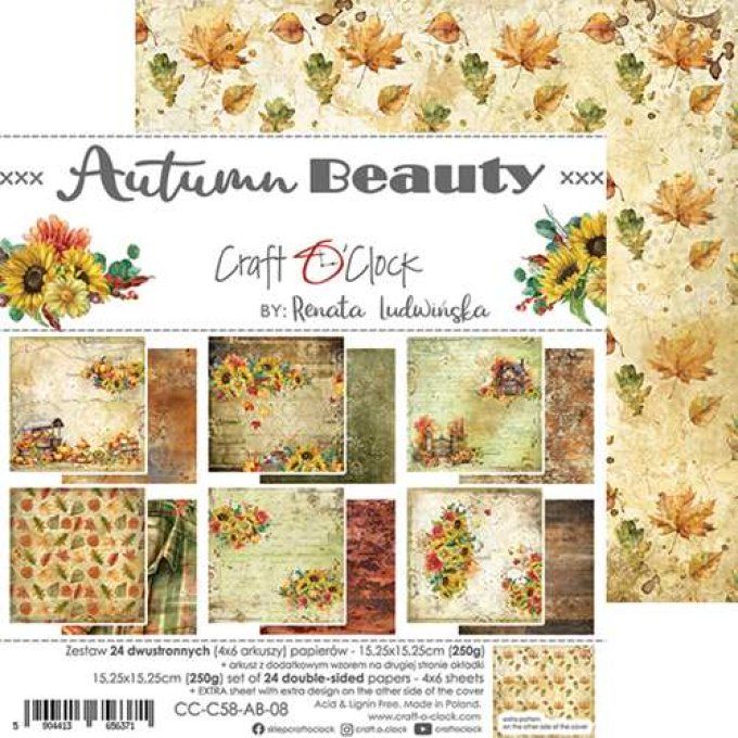 Ensemble de 24 feuilles, 15x15cm, collection : Autumn beauty - Craft O Clock - 250g