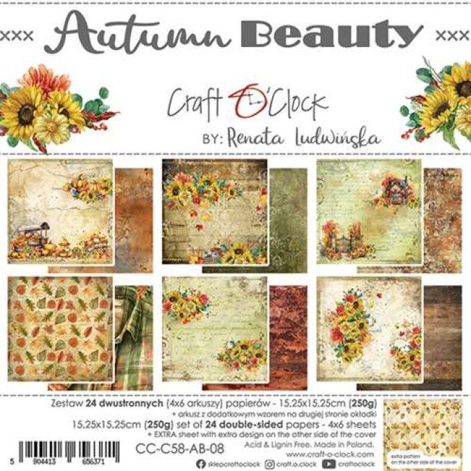 Ensemble de 24 feuilles, 15x15cm, collection : Autumn beauty - Craft O Clock - 250g
