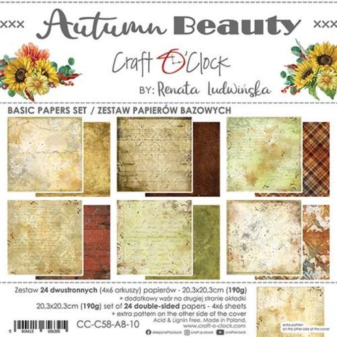 Ensemble de 24 feuilles, 20x20cm, collection : Autumn beauty - Craft O Clock - 190g