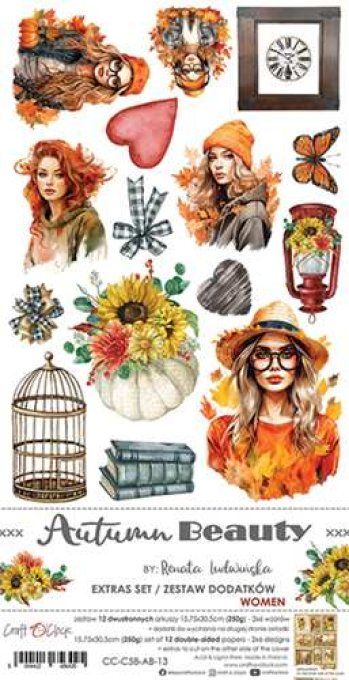 Ensemble de 12 feuilles, 15x30cm, collection : Autumn beauty - Craft O Clock - 250g - Women