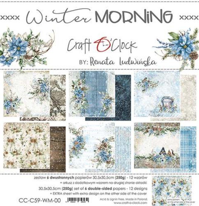 Ensemble de 6 feuilles, 30x30cm, collection : Winter morning - Craft O Clock - 250g