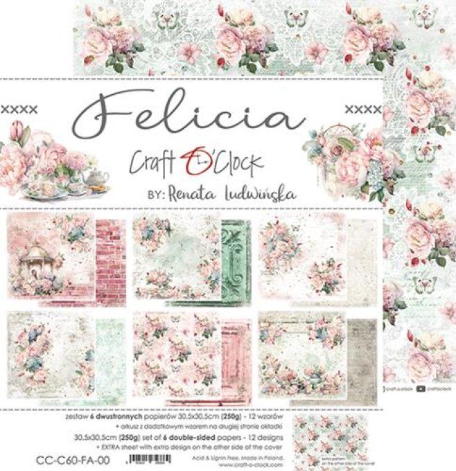 Ensemble de 6 feuilles, 30x30cm, collection : Felicia - Craft O Clock - 250g