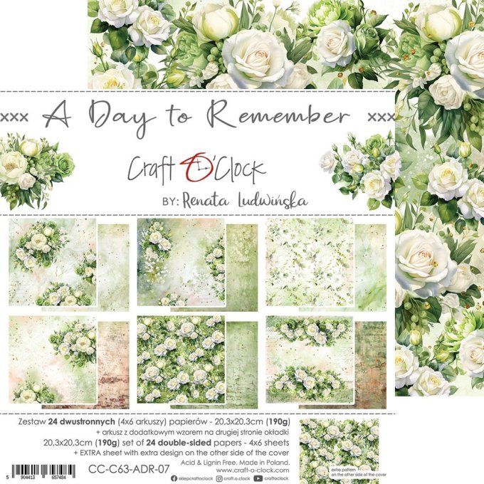Ensemble de 24 feuilles, 20x20cm, collection : A day to remember - Craft O Clock, 190g