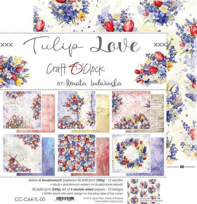 Ensemble de 6 feuilles, 30x30cm, collection : Tulip Love - Craft O Clock, 250g