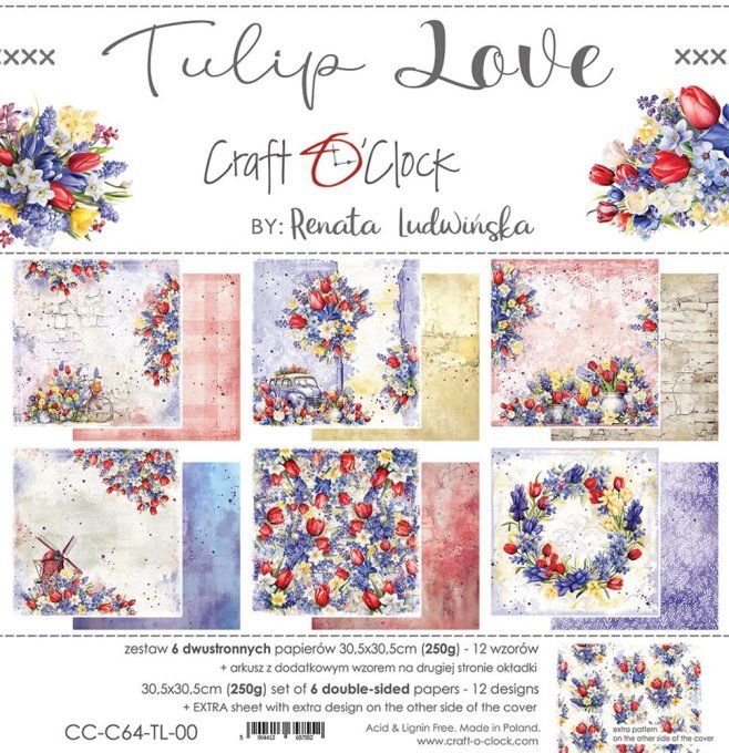 Ensemble de 6 feuilles, 30x30cm, collection : Tulip Love - Craft O Clock, 250g