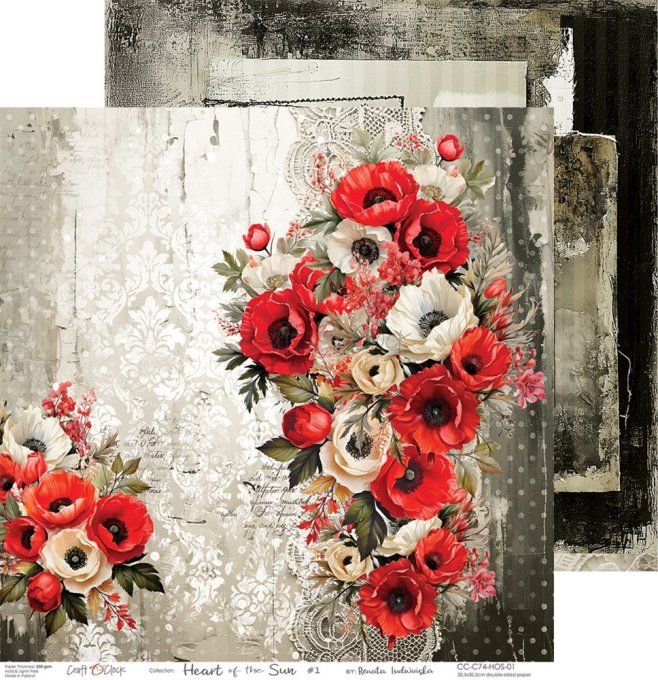 Ensemble de 6 feuilles, 30x30cm, collection : Heart of the sun - Craft O Clock, 250g
