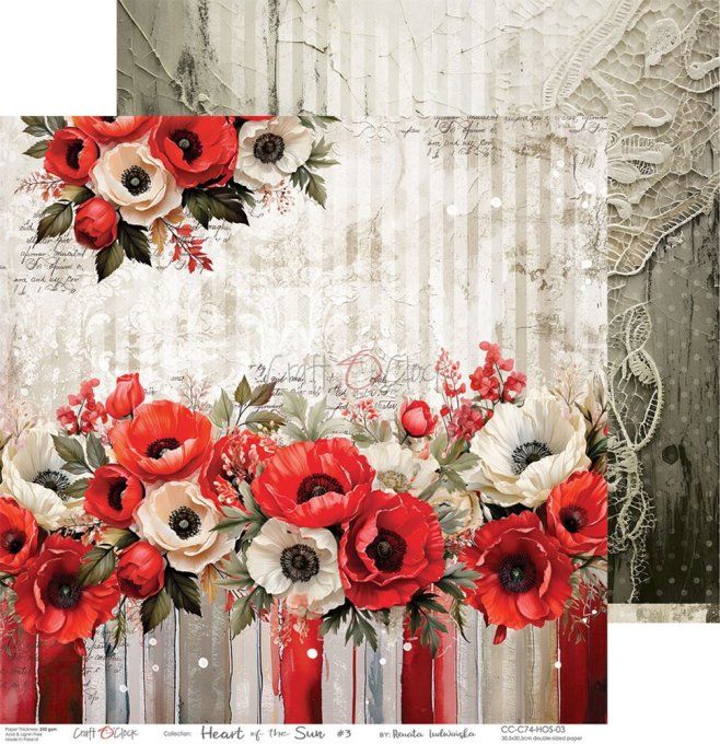 Ensemble de 6 feuilles, 30x30cm, collection : Heart of the sun - Craft O Clock, 250g