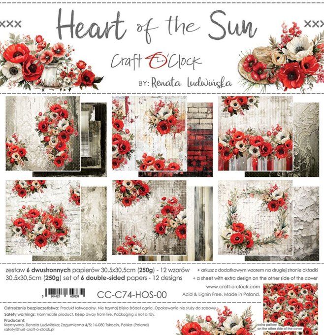 Ensemble de 6 feuilles, 30x30cm, collection : Heart of the sun - Craft O Clock, 250g