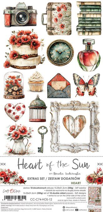 Ensemble de 18 feuilles, 15x30cm, collection : Heart of the sun, Craft O Clock, 250g