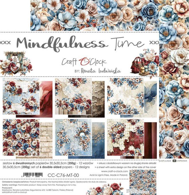 Ensemble de 6 feuilles, 30x30cm, collection : Mindfulness time - Craft O Clock, 250g 