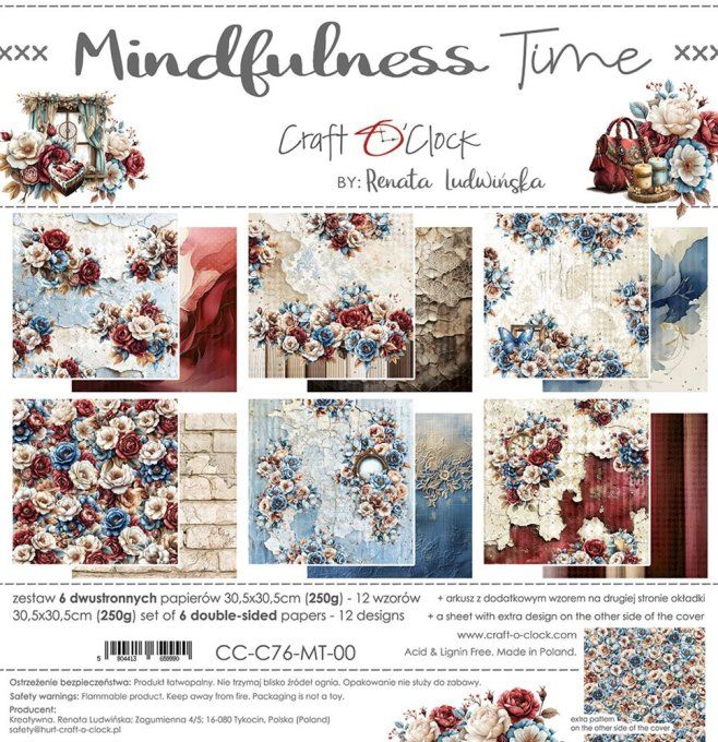 Ensemble de 6 feuilles, 30x30cm, collection : Mindfulness time - Craft O Clock, 250g 