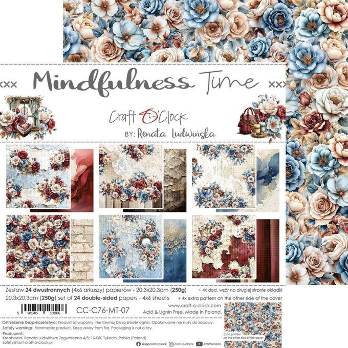 Ensemble de 24 feuilles, 20x20cm, collection : Mindfulness time - Craft O Clock, 250g
