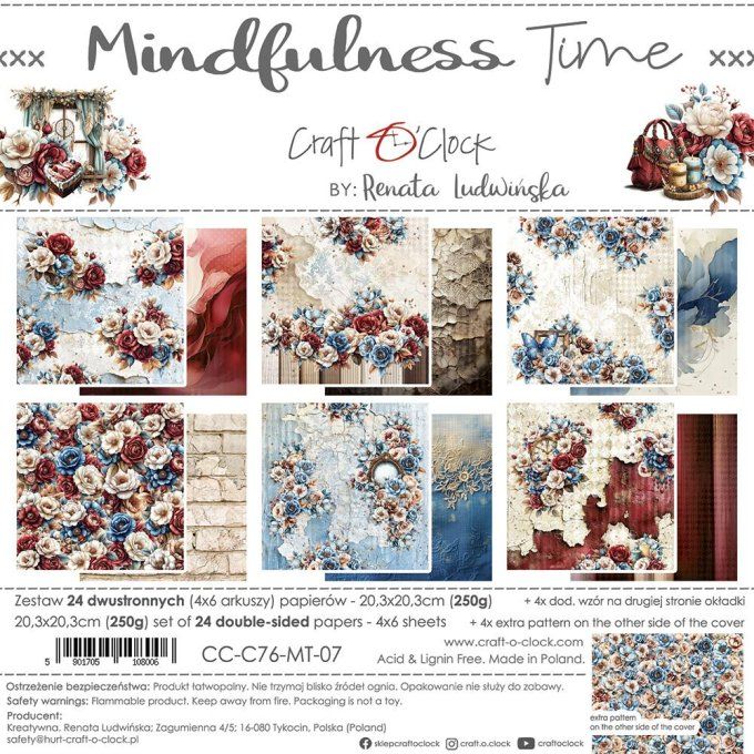 Ensemble de 24 feuilles, 20x20cm, collection : Mindfulness time - Craft O Clock, 250g