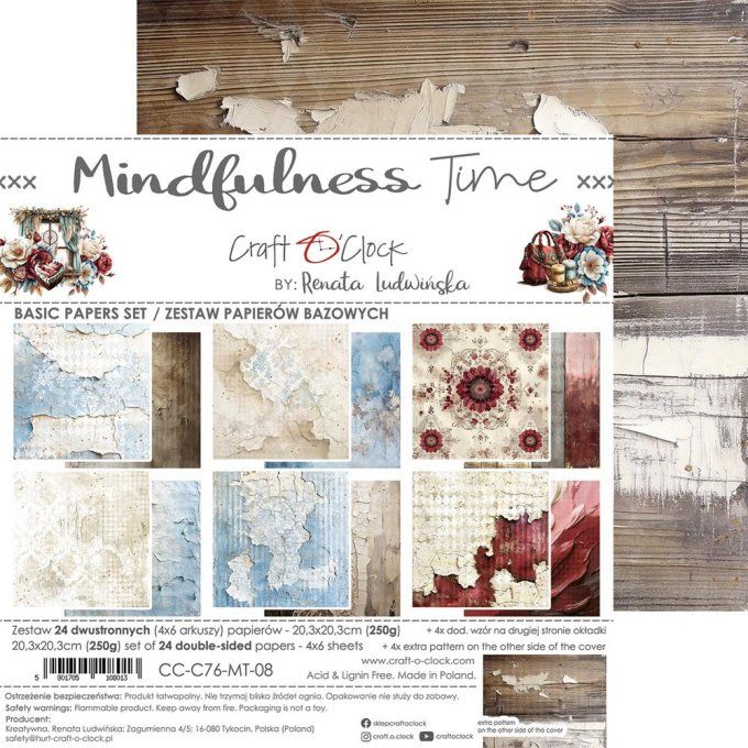 Ensemble de 24 feuilles, 20x20cm, collection : Mindfulness time - Craft O Clock, 250g