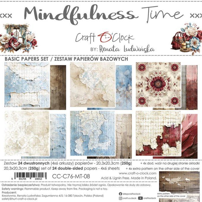 Ensemble de 24 feuilles, 20x20cm, collection : Mindfulness time - Craft O Clock, 250g