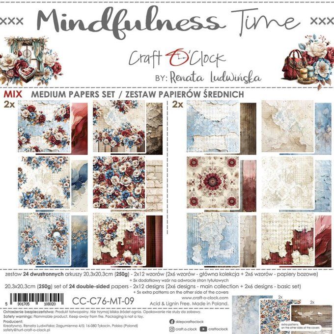 Ensemble de 24 feuilles, 20x20cm, collection : Mindfulness time - Craft O Clock, 250g - Mix
