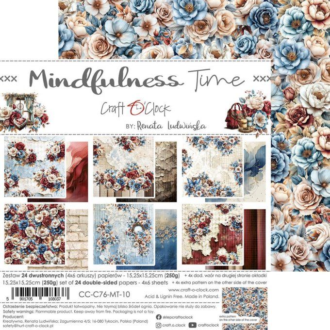 Ensemble de 24 feuilles, 15x15cm, collection : Mindfulness time - Craft O Clock, 250g 