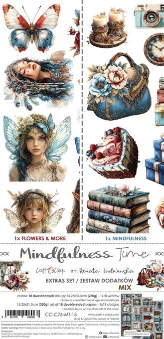 Ensemble de 18 feuilles, 15x30cm, collection : Mindfulness time, Craft O Clock, 250g - Mix