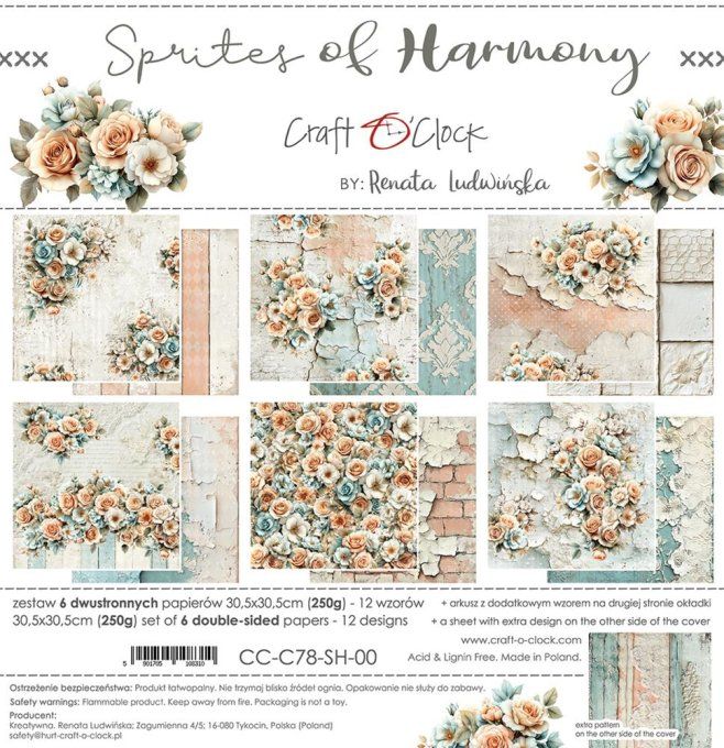6 feuilles, 30x30cm, collection : Sprites of harmony - Craft O Clock, 250g