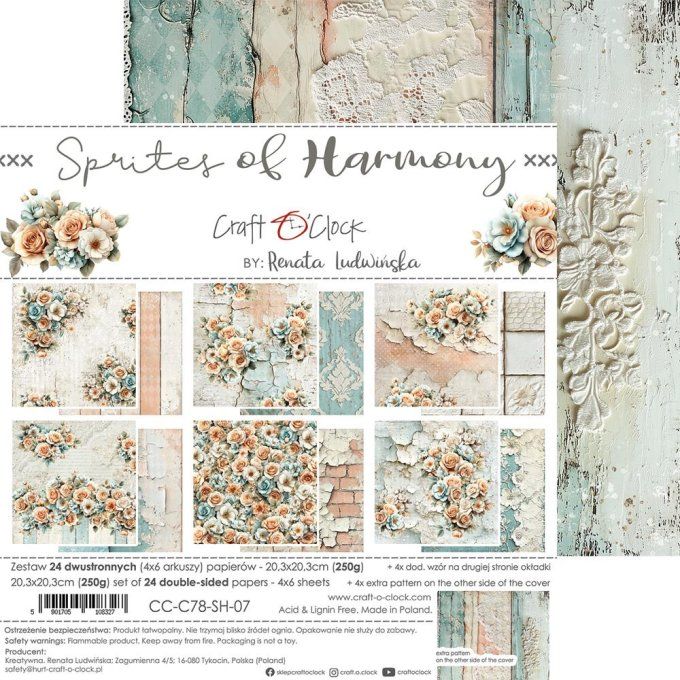 24 feuilles, 20x20cm, collection : Sprites of harmony - Craft O Clock, 250g