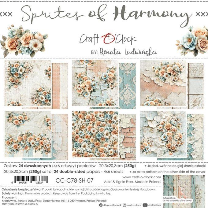 24 feuilles, 20x20cm, collection : Sprites of harmony - Craft O Clock, 250g