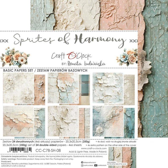24 feuilles, 20x20cm, collection : Sprites of harmony - Craft O Clock, 250g - Basic paper