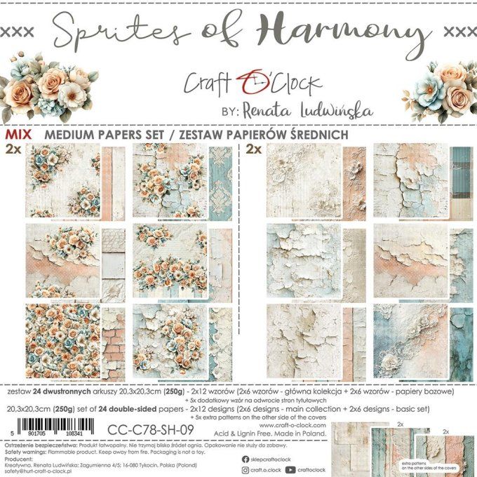 24 feuilles, 20x20cm, collection : Sprites of harmony - Craft O Clock, 250g - Mix