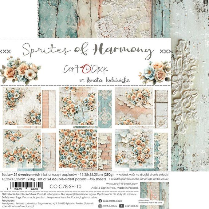 24 feuilles, 15x15cm, collection : Sprites of harmony - Craft O Clock, 250g