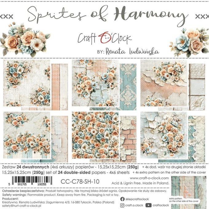 24 feuilles, 15x15cm, collection : Sprites of harmony - Craft O Clock, 250g