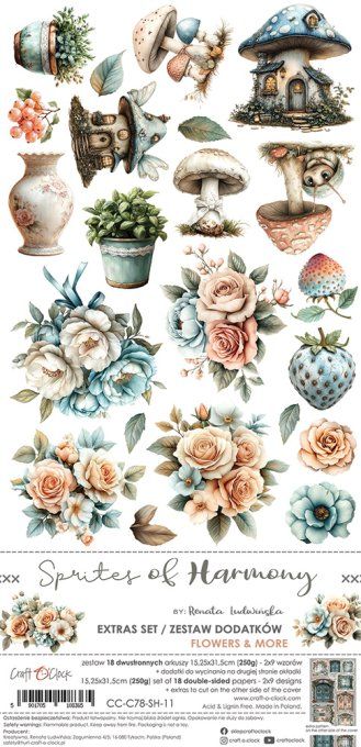 Ensemble de 18 feuilles, 15x30cm, collection : Sprites of harmony, Craft O Clock, 250g