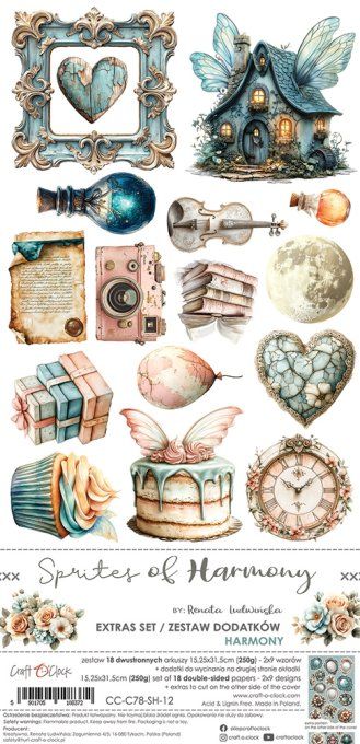 Ensemble de 18 feuilles, 15x30cm, collection : Sprites of harmony, Craft O Clock, 250g