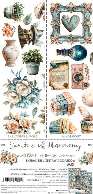 Ensemble de 18 feuilles, 15x30cm, collection : Sprites of harmony, Craft O Clock, 250g - Mix