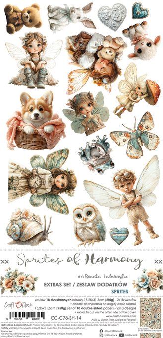 Ensemble de 18 feuilles, 15x30cm, collection : Sprites of harmony, Craft O Clock, 250g