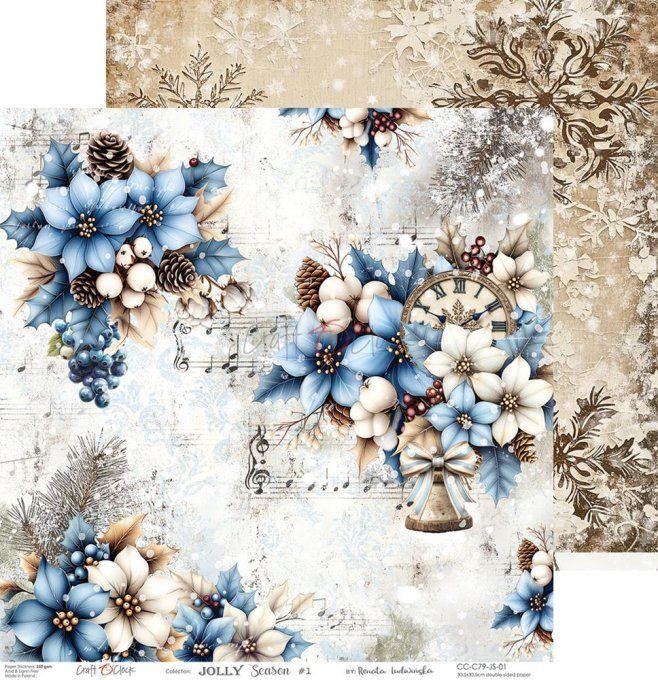 Ensemble de 6 feuilles, 30x30cm, collection : Jolly season - Craft O Clock, 250g