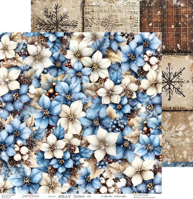 Ensemble de 6 feuilles, 30x30cm, collection : Jolly season - Craft O Clock, 250g
