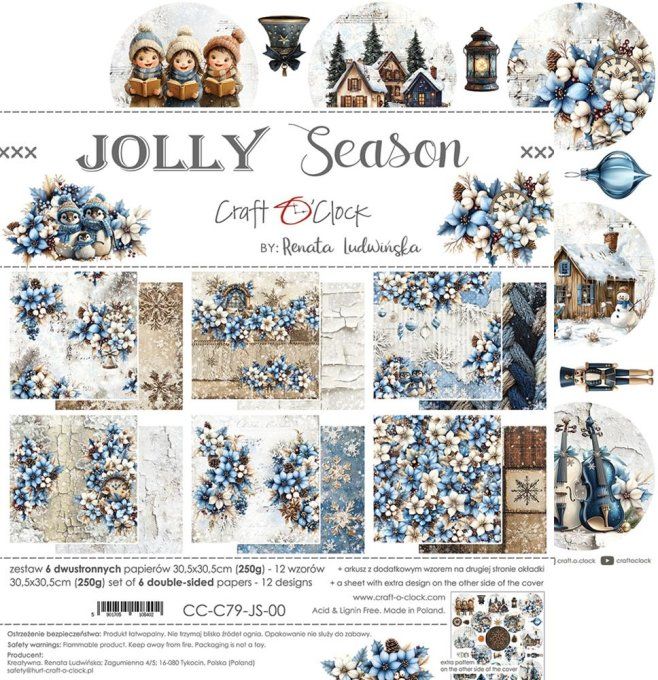 Ensemble de 6 feuilles, 30x30cm, collection : Jolly season - Craft O Clock, 250g