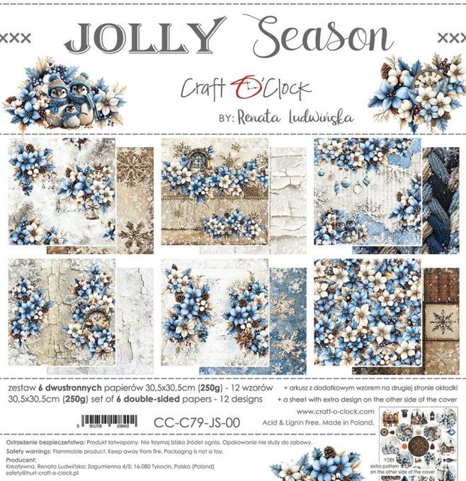 Ensemble de 6 feuilles, 30x30cm, collection : Jolly season - Craft O Clock, 250g