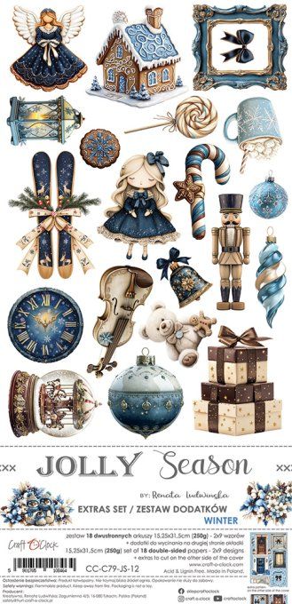 Ensemble de 18 feuilles, 15x30cm, collection : Jolly season, Craft O Clock, 250g - Mix