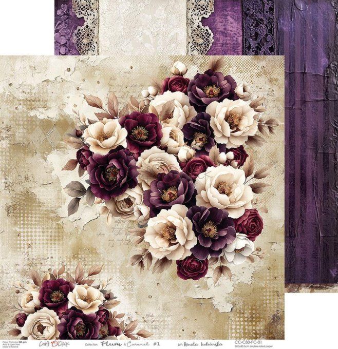 6 feuilles, 30x30cm, collection : Plum & Caramel - Craft O Clock, 250g