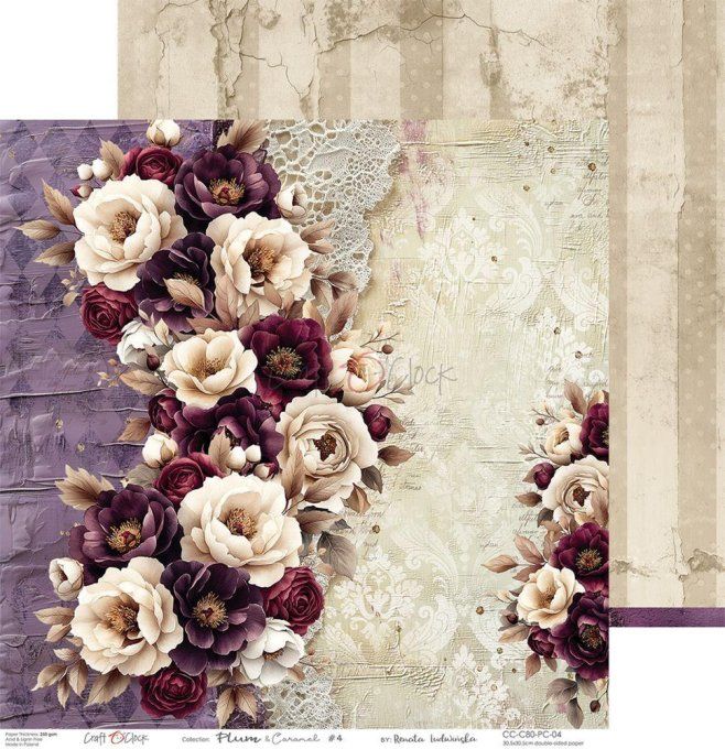 6 feuilles, 30x30cm, collection : Plum & Caramel - Craft O Clock, 250g