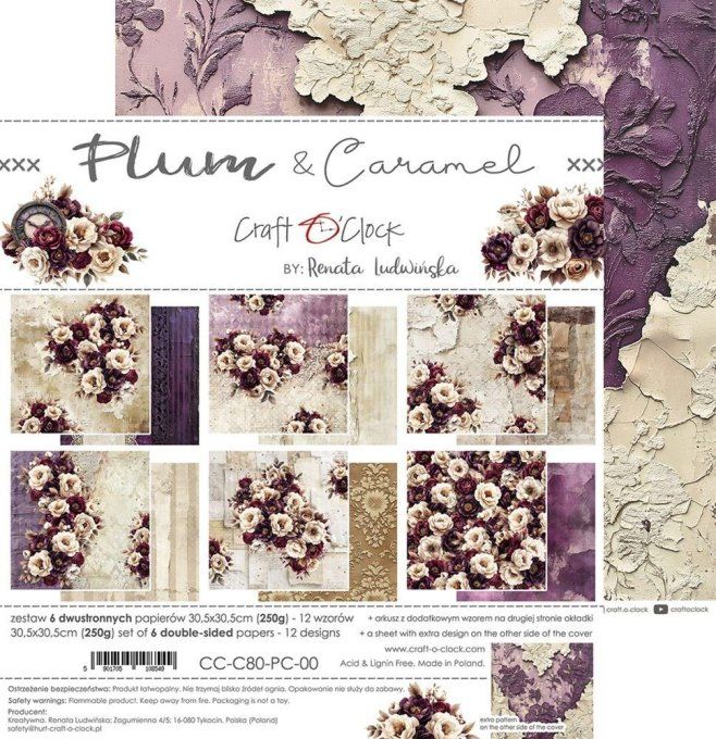 6 feuilles, 30x30cm, collection : Plum & Caramel - Craft O Clock, 250g