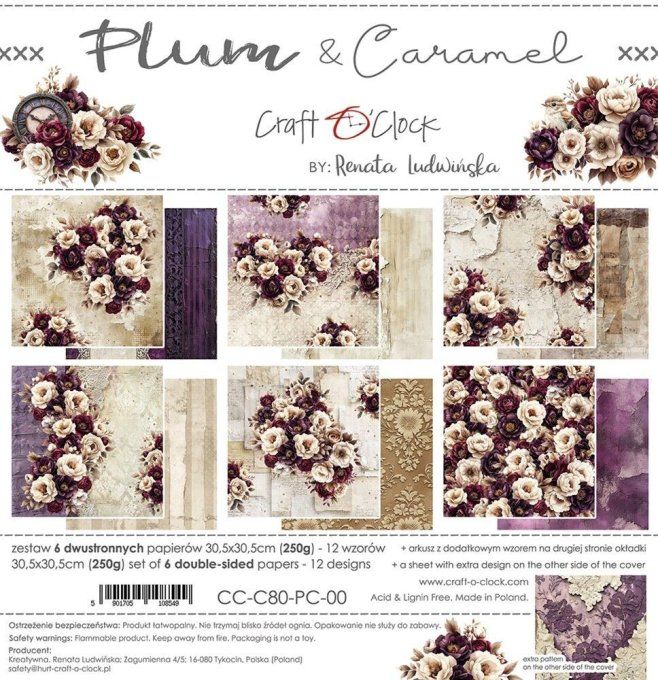 6 feuilles, 30x30cm, collection : Plum & Caramel - Craft O Clock, 250g