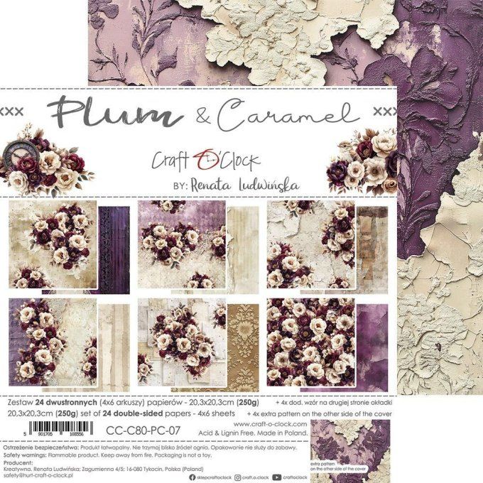 24 feuilles, 20x20cm, collection : Plum & Caramel - Craft O Clock, 250g