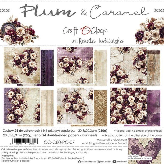 24 feuilles, 20x20cm, collection : Plum & Caramel - Craft O Clock, 250g